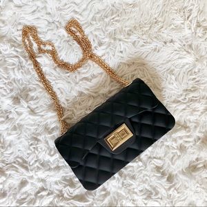 Black Jelly Evening Bag with Gold Chain